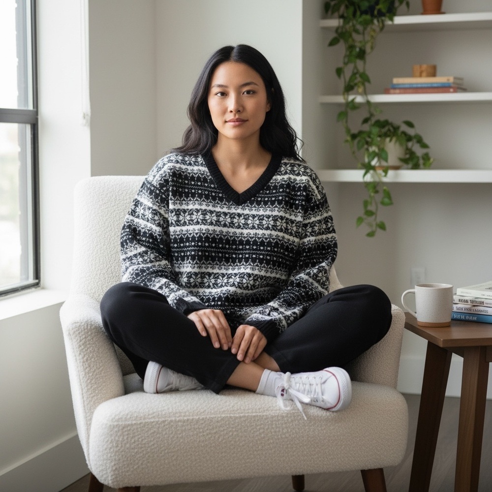 St. John's Bay Black and White V-Neck Sweater